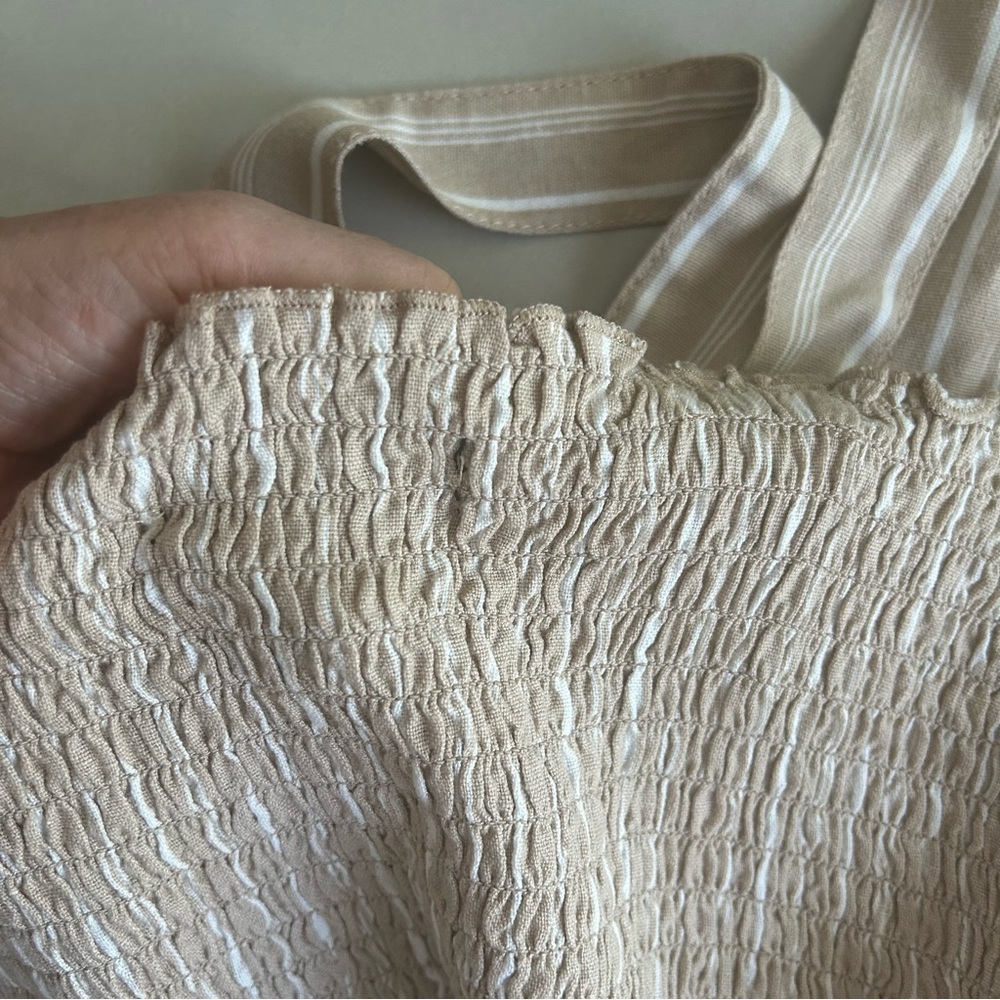 Rewash Smocked Stretch Beige Striped Crop Top, Size L - Picture 8 of 10